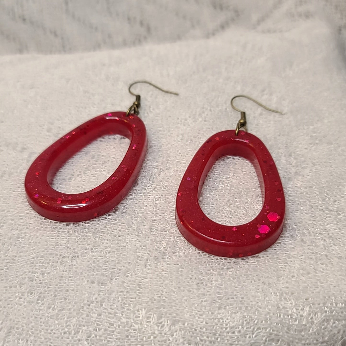 Red Glitter Teardrop Dangle Hoop Earrings