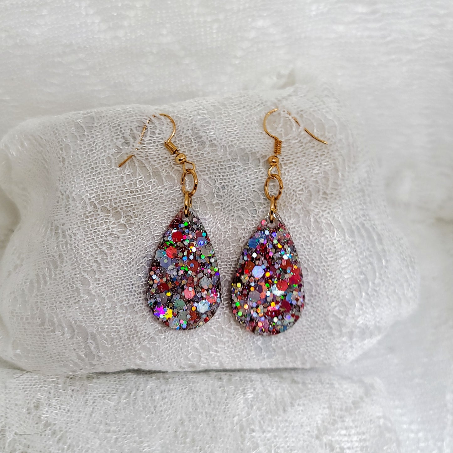 Silver & Pink Chunky Glitter Teardrop Dangle Earrings