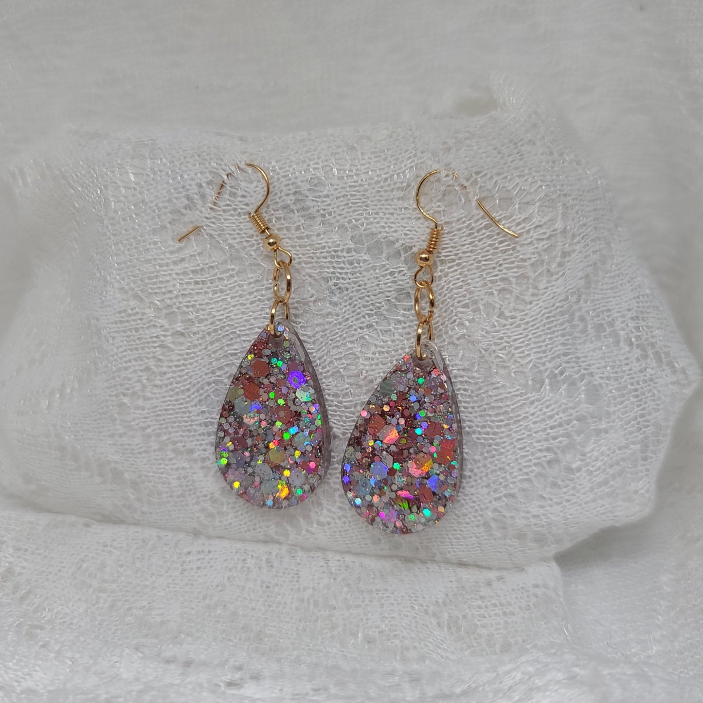 Silver & Pink Chunky Glitter Teardrop Dangle Earrings