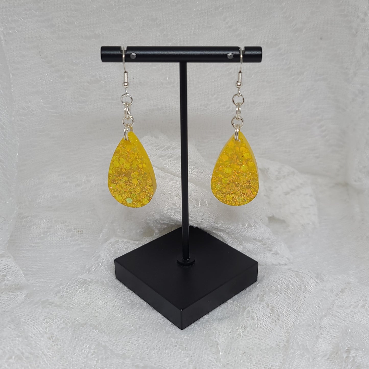 Yellow Glitter Teardrop Earrings