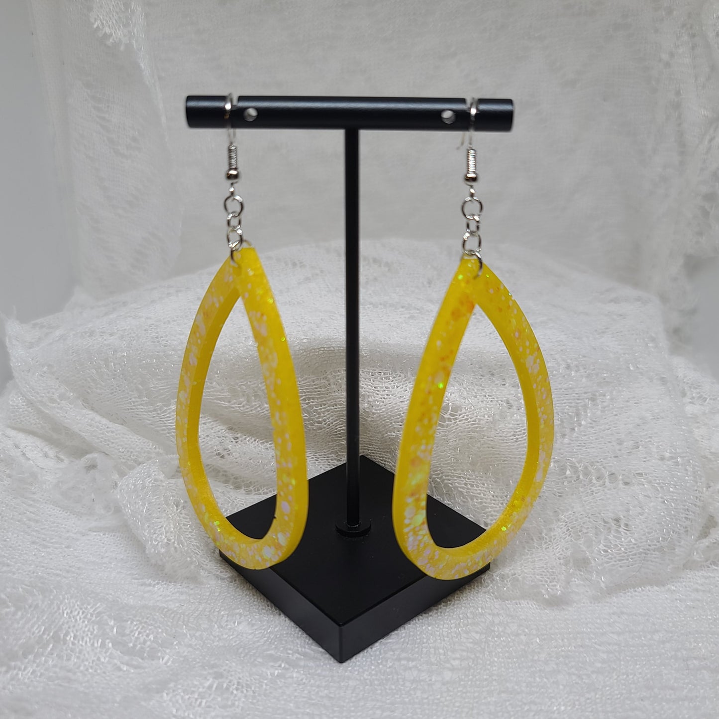Yellow Glitter Larger Hoop Teardrop Earrings