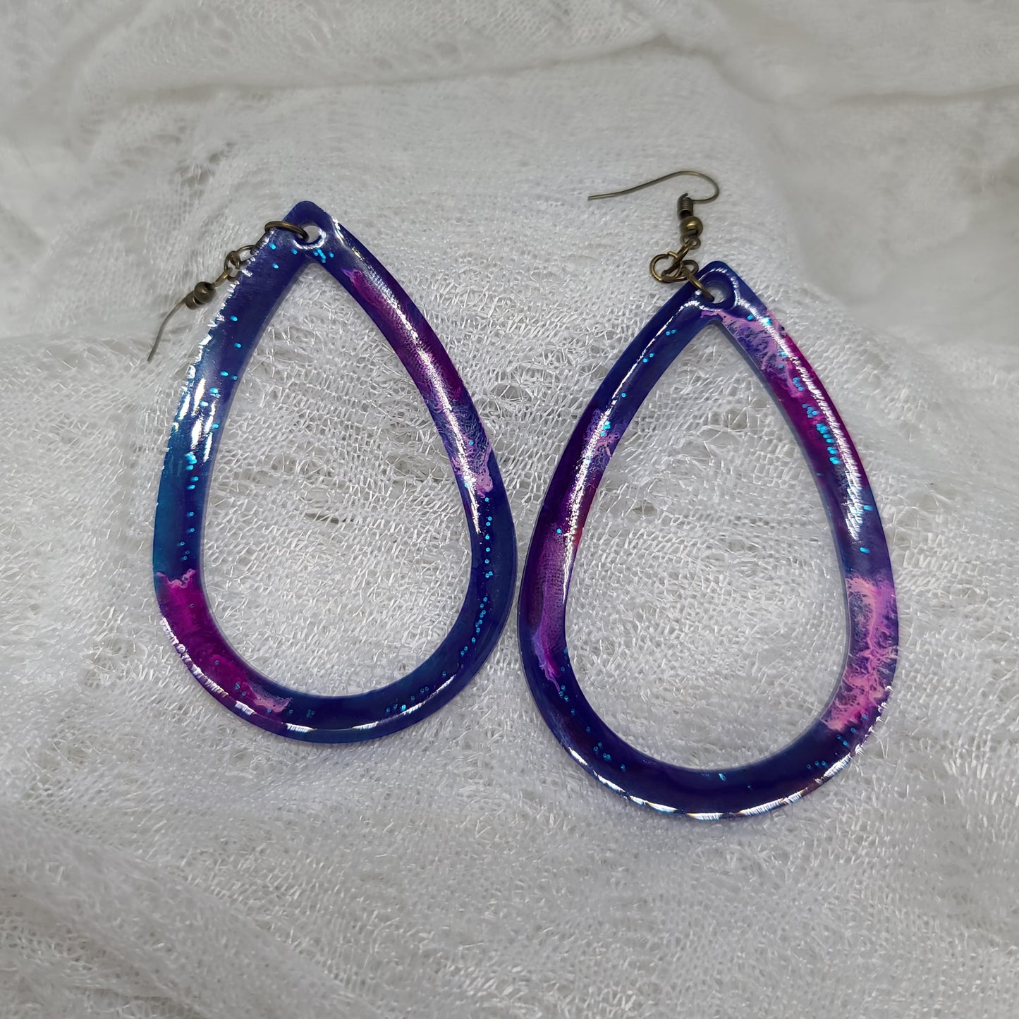 Dark Blue Glitter Large Hoop Teardrop Earrings