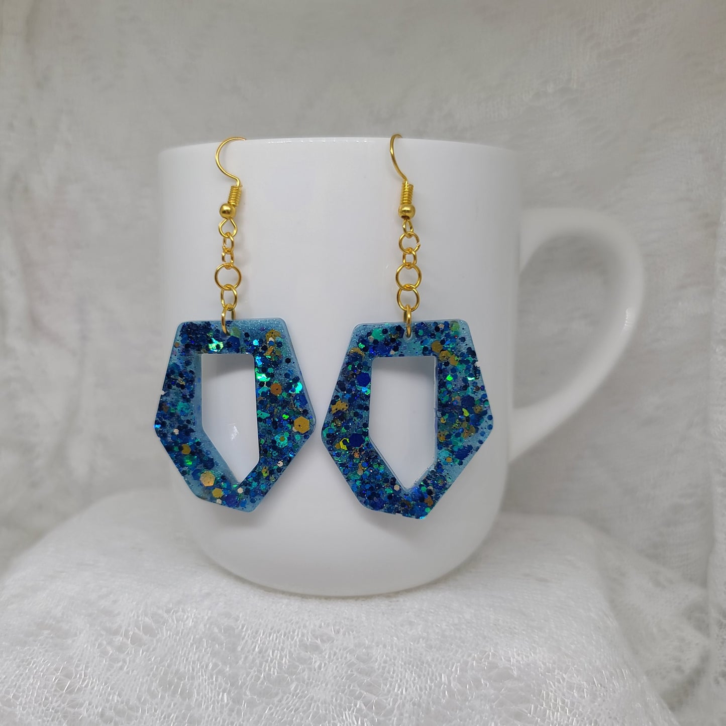 Dark Blue & Gold Chunky Glitter Dangle Earrings