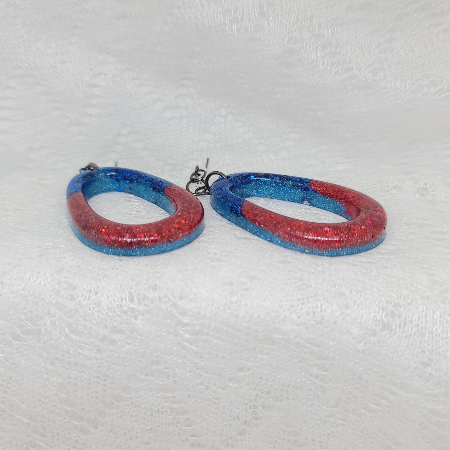 Red & Blue Glitter Dangle Hoop Earrings