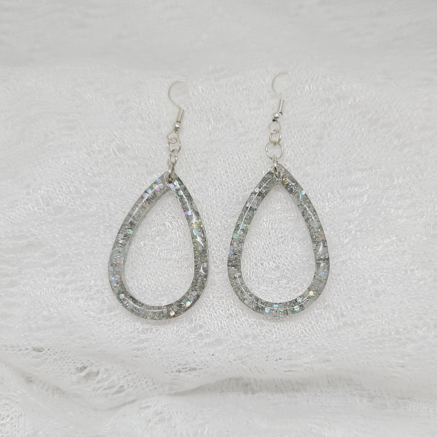 Silver Chunky Glitter Teardrop Dangle Earrings