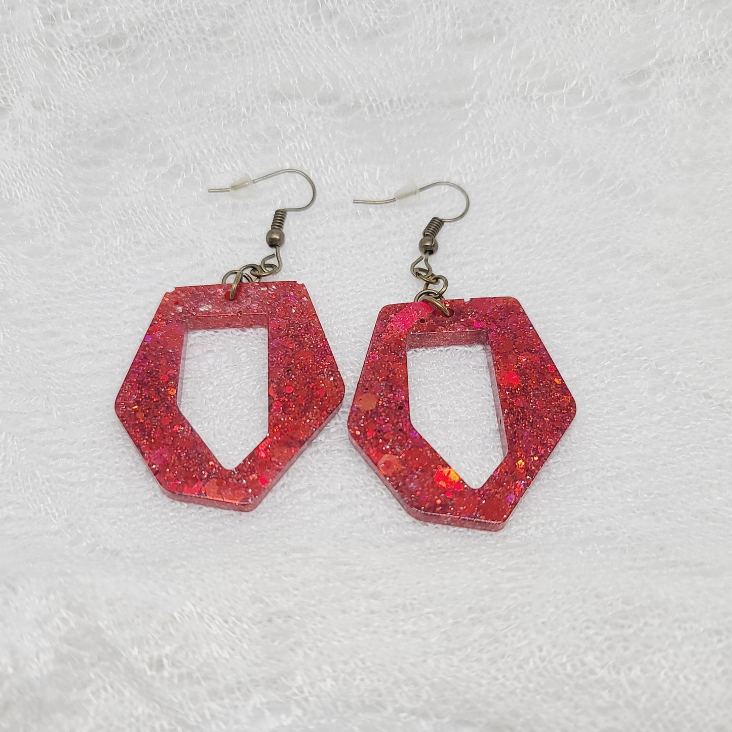 Red Glitter Dangle Statement Earrings