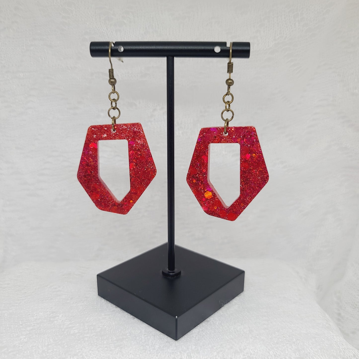 Red Glitter Dangle Statement Earrings