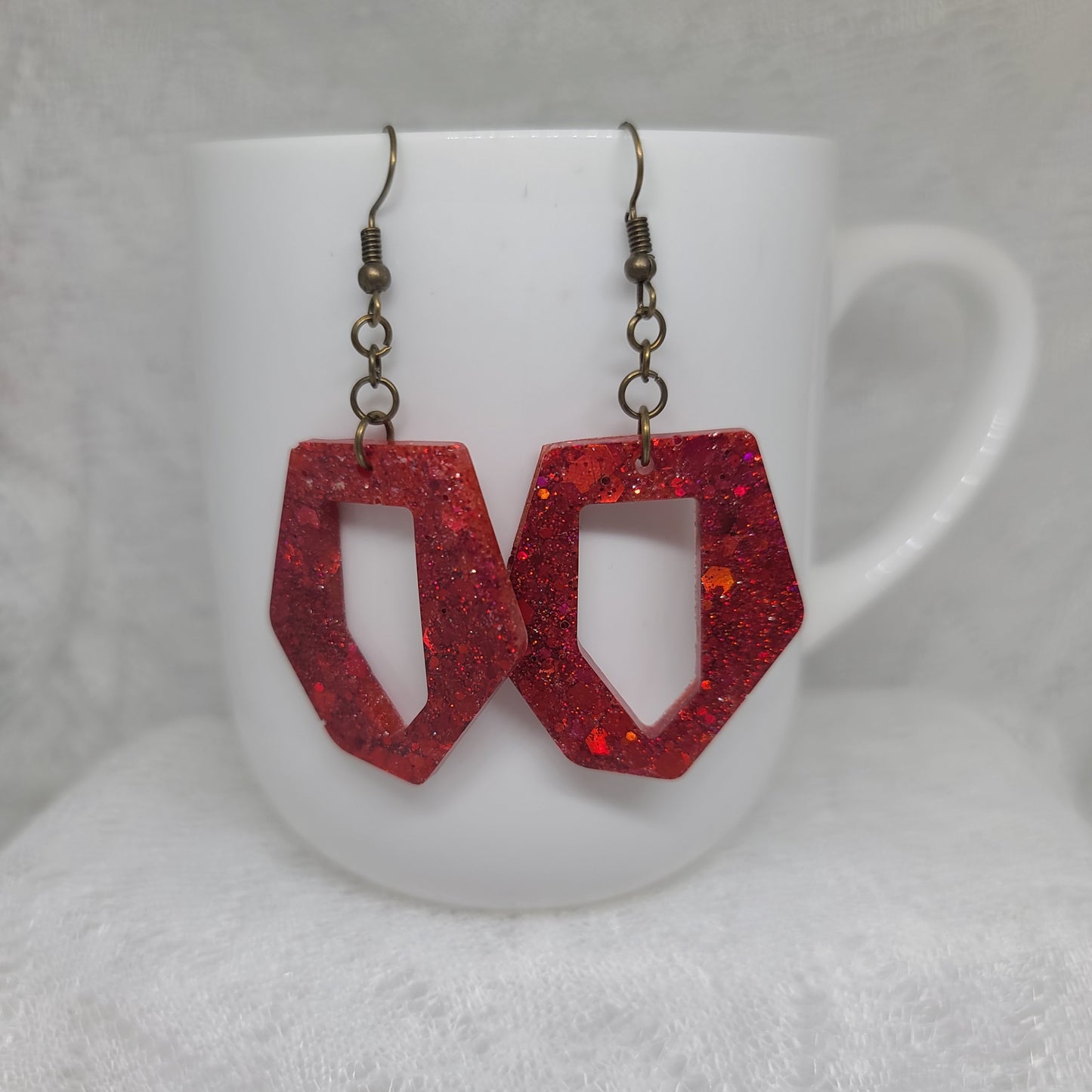 Red Glitter Dangle Statement Earrings