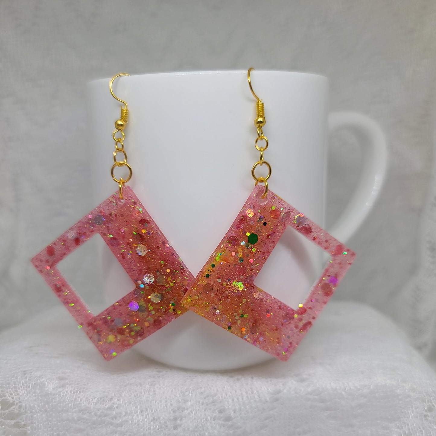 Pink, Multi-Colored Chunky Glitter Statement Earrings