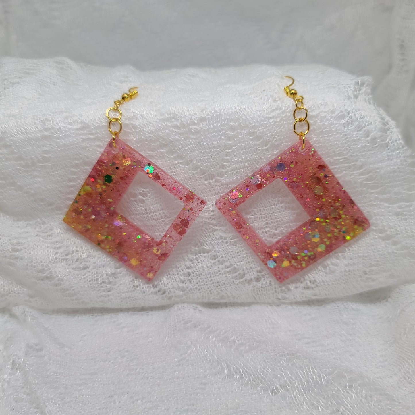 Pink, Multi-Colored Chunky Glitter Statement Earrings
