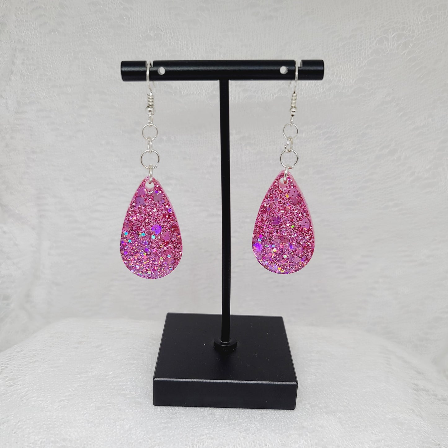 Pink Glitter Teardrop Dangle Earrings
