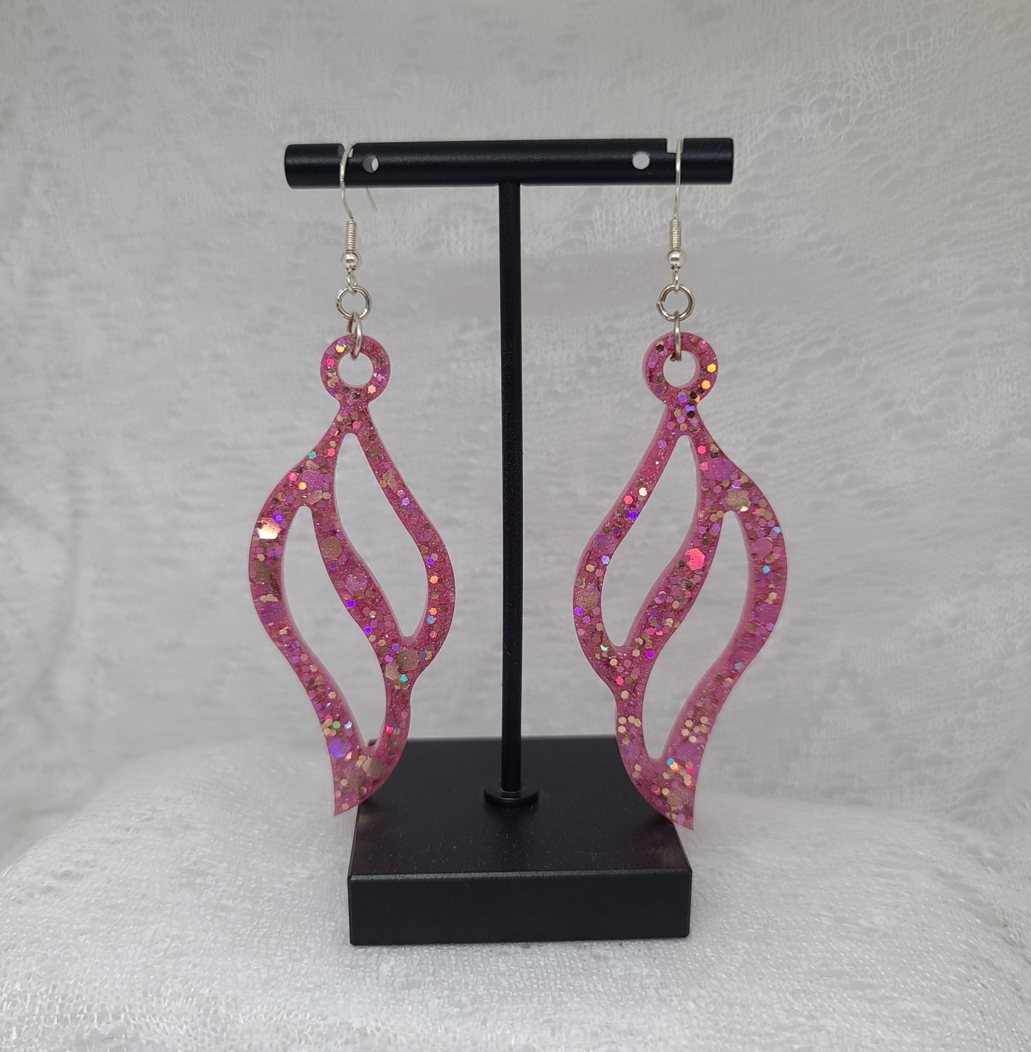 Pink & Rose Gold Glitter Feather Wing Shaped Earrings