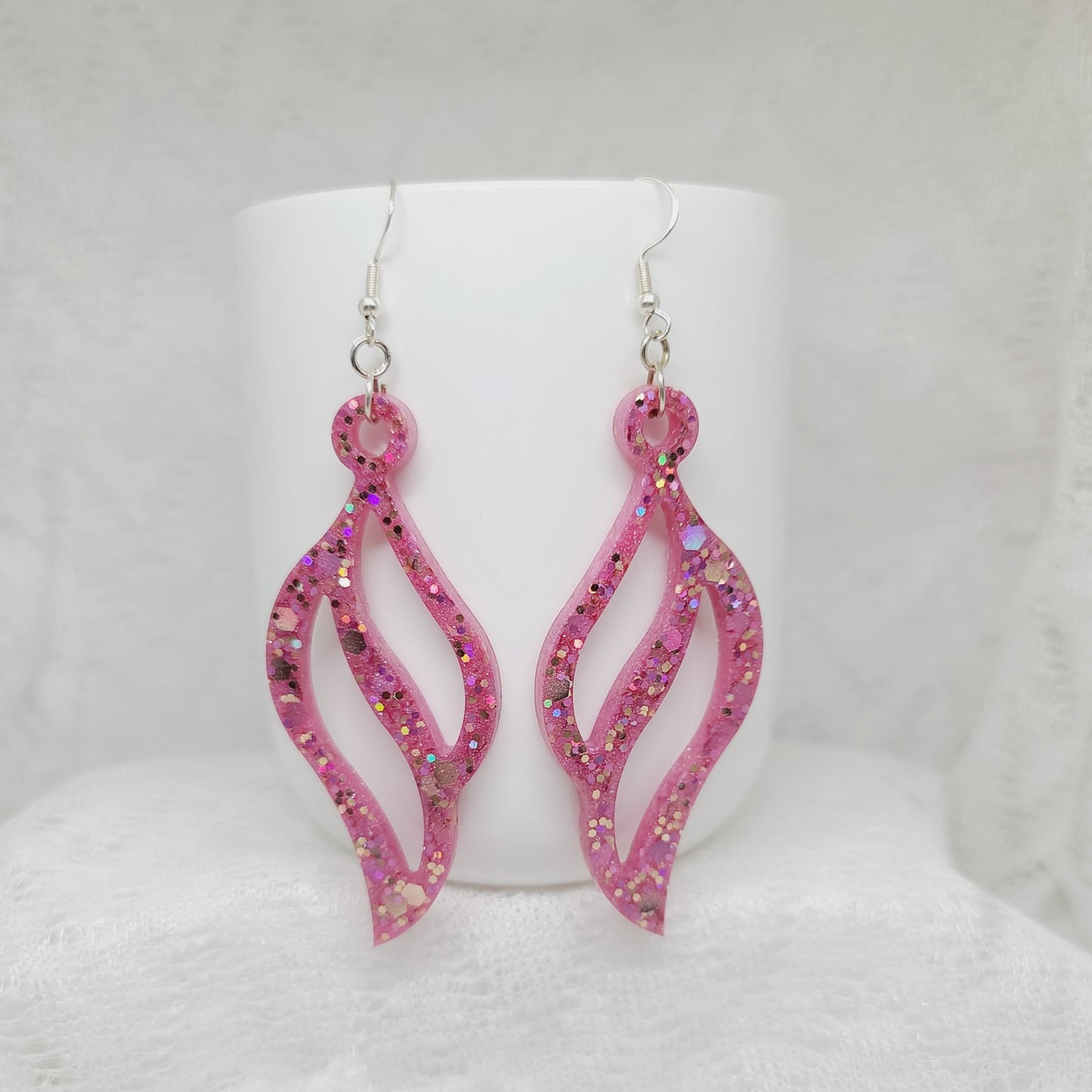 Pink & Rose Gold Glitter Feather Wing Shaped Earrings