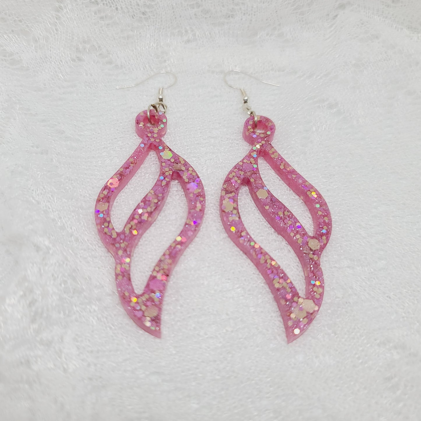 Pink & Rose Gold Glitter Feather Wing Shaped Earrings