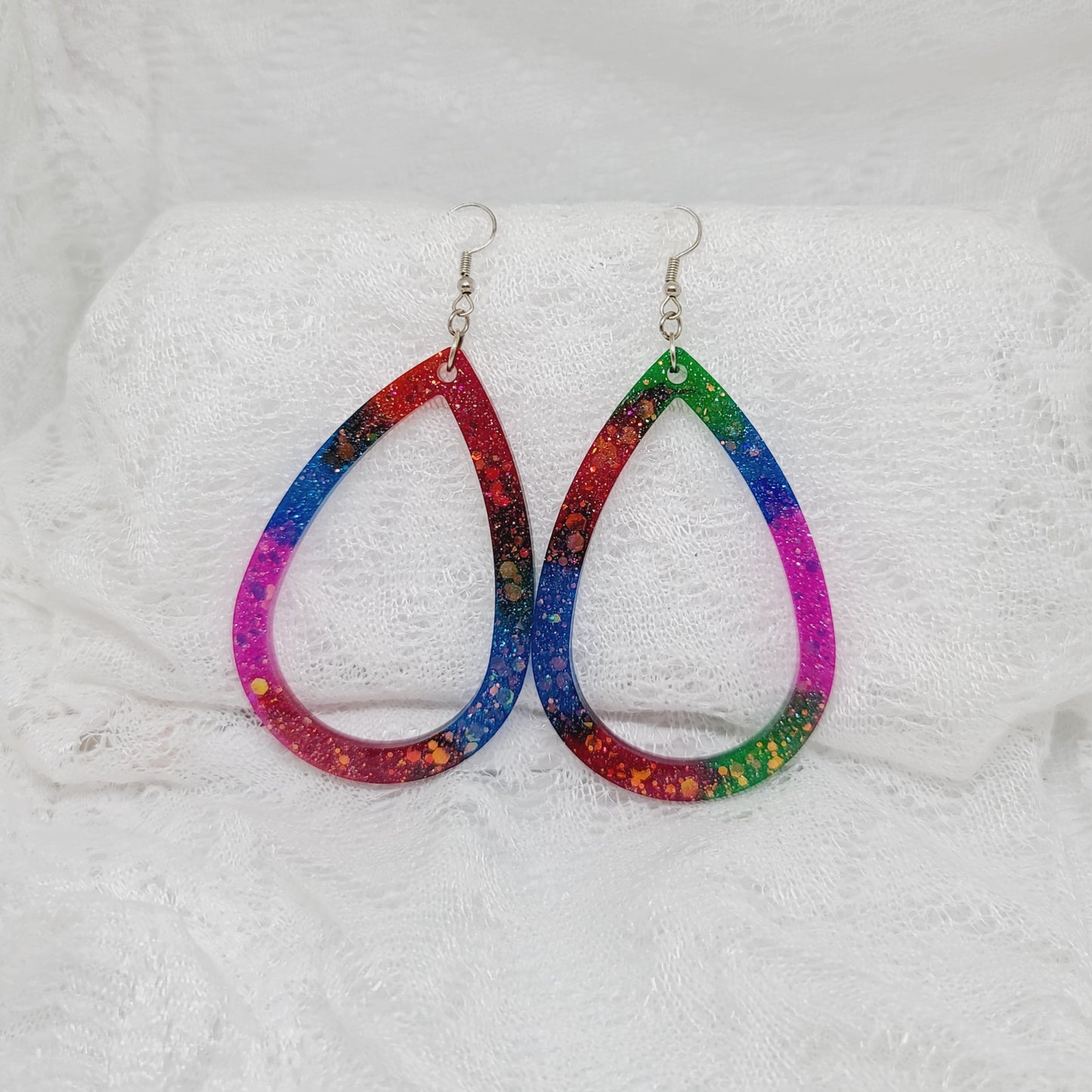 Large Rainbow Glitter Teardrop Statement Dangle Earrings