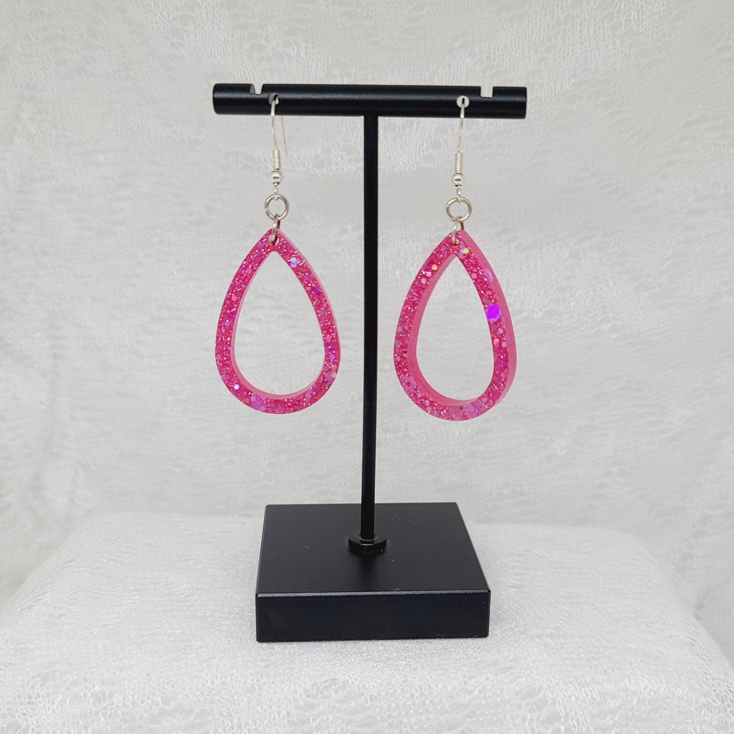 Pink Glitter Teardrop Earrings
