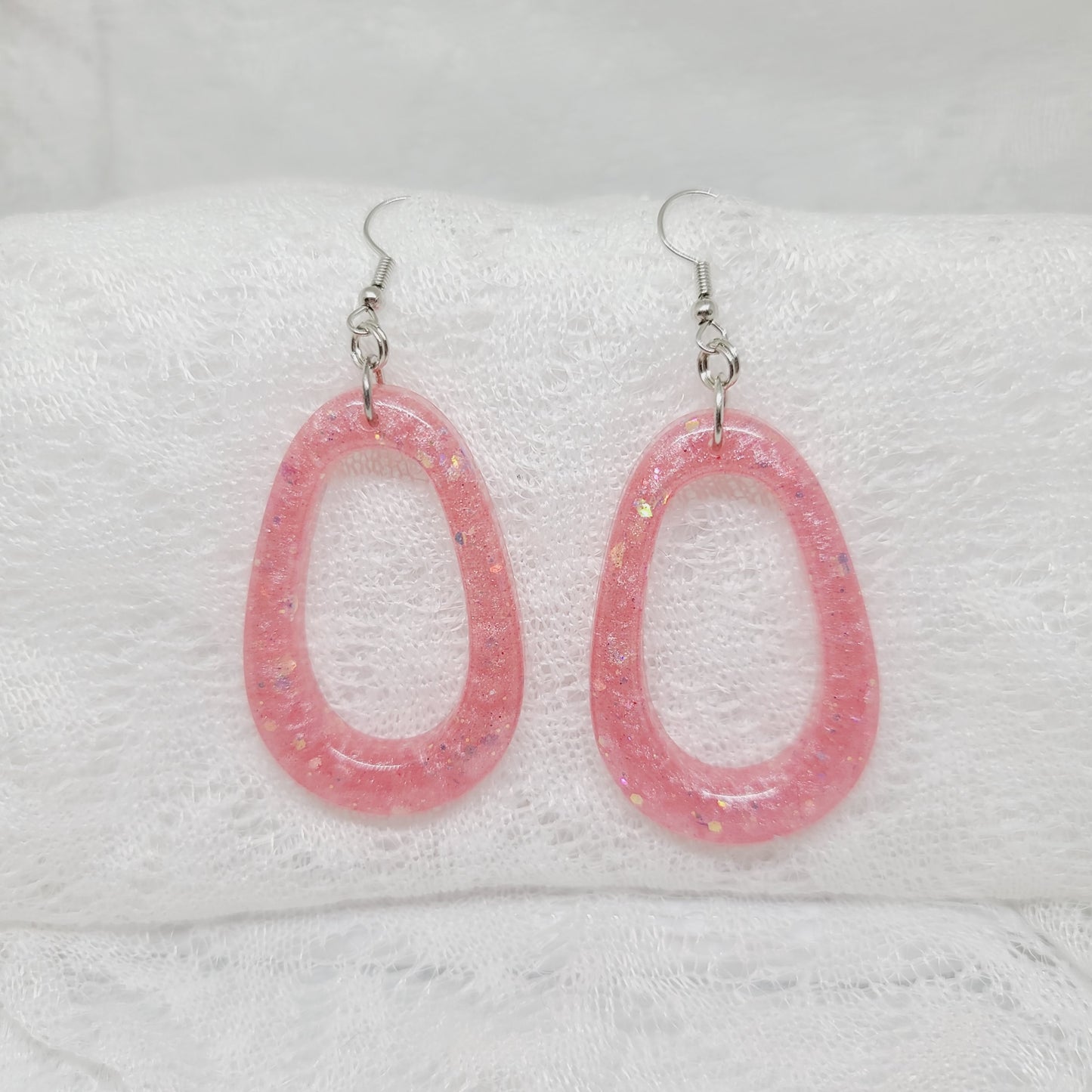 Light Pink Glitter Hoop Dangle Earrings