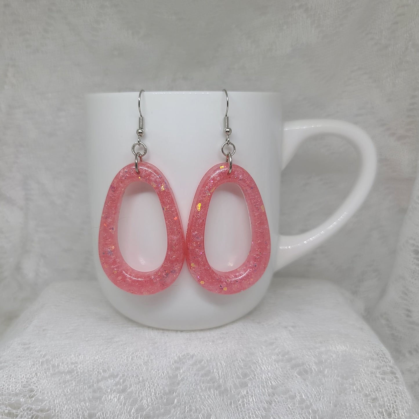 Light Pink Glitter Hoop Dangle Earrings