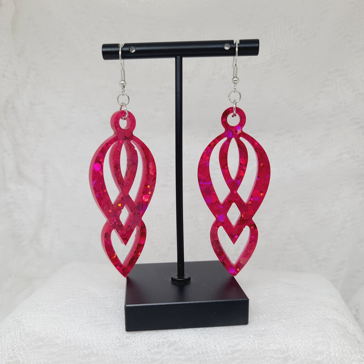 Red Glitter Chandelier Dangle Statement Earrings