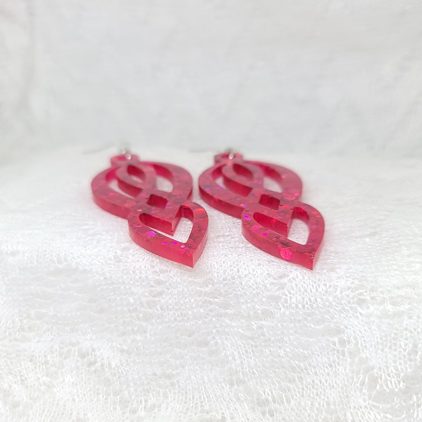 Red Glitter Chandelier Dangle Statement Earrings