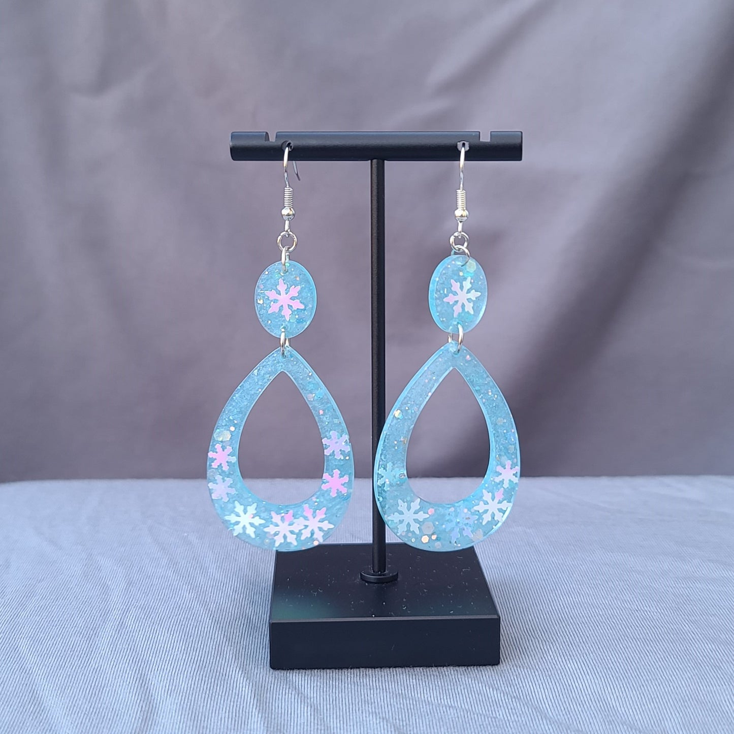 Light Blue Snow Flake Teardrop Dangle Earrings