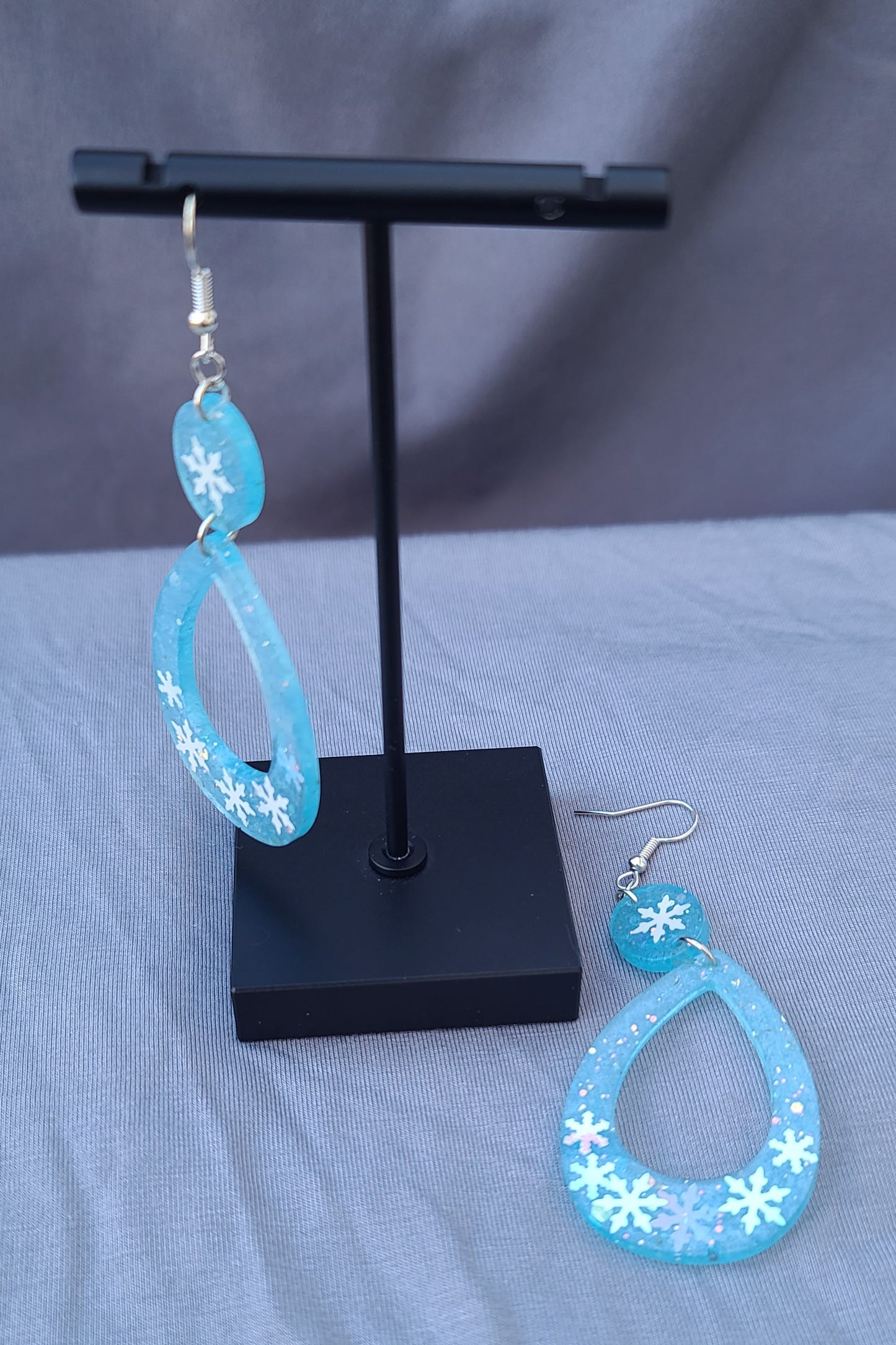 Light Blue Snow Flake Teardrop Dangle Earrings