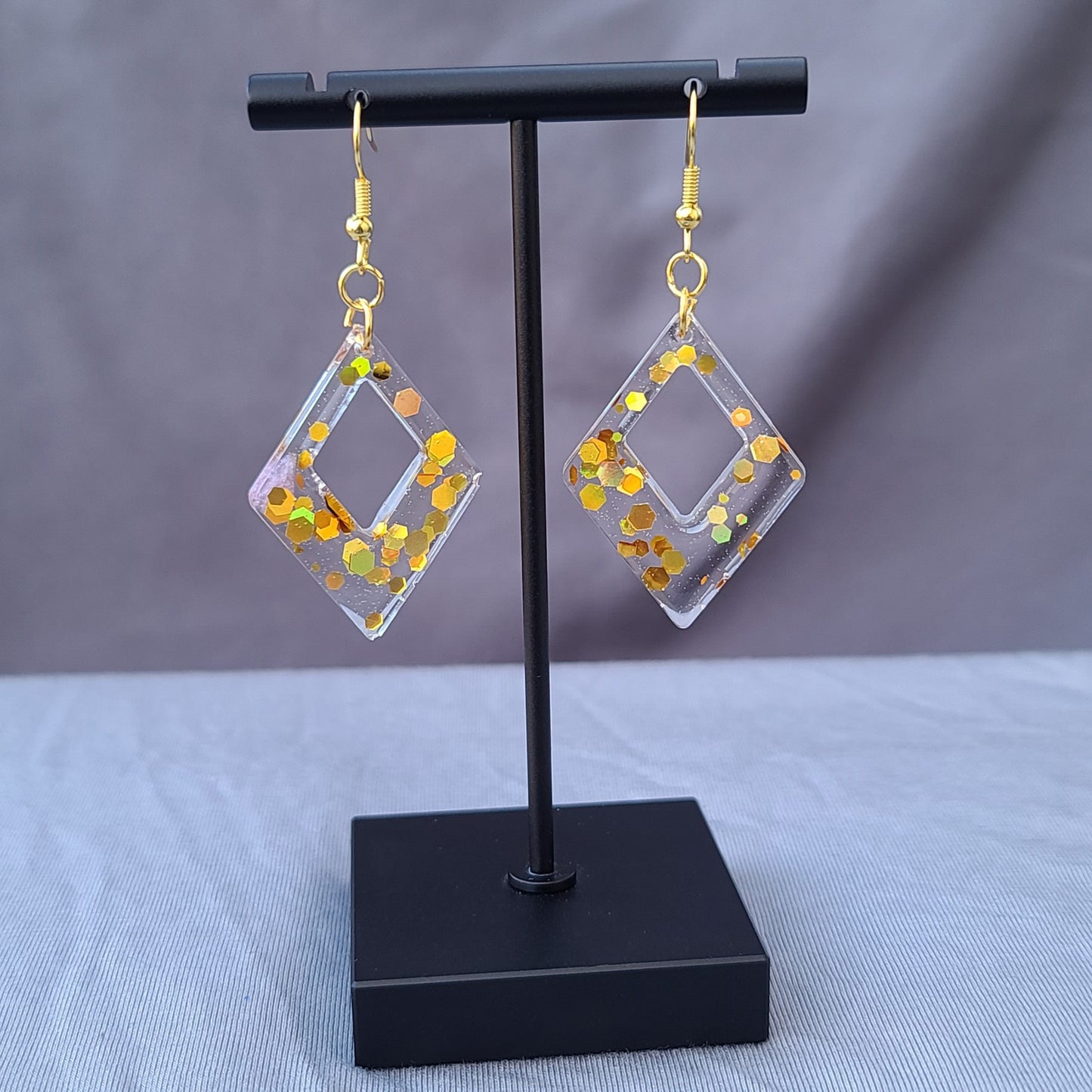 Gold Chunky Glitter Triangle Dangle Earrings