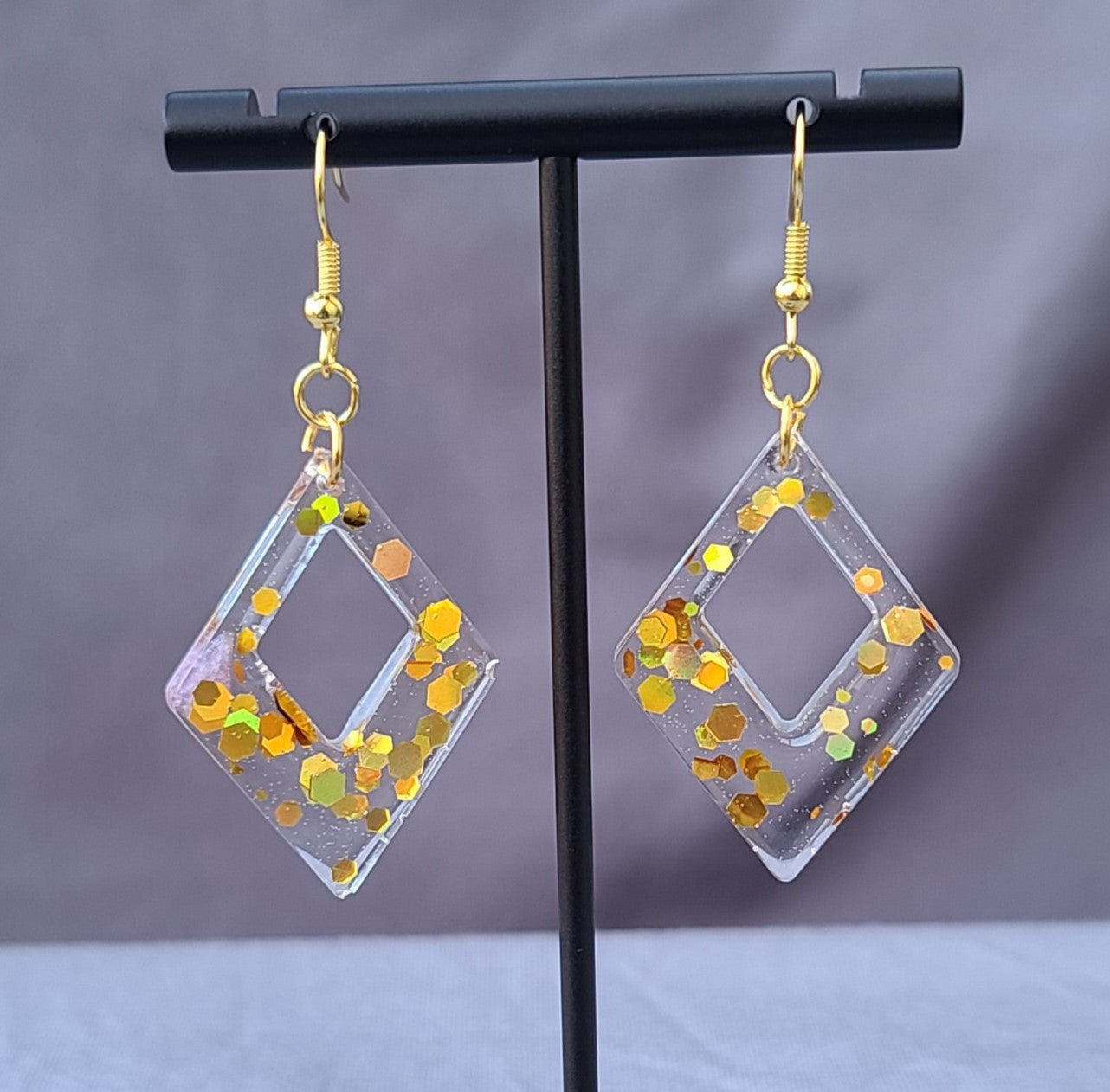Gold Chunky Glitter Triangle Dangle Earrings