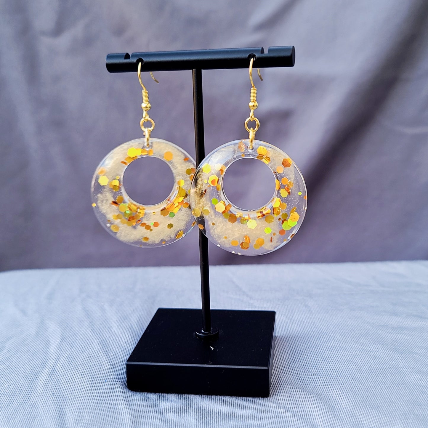 Gold Chunky Glitter Round Dangle Earrings