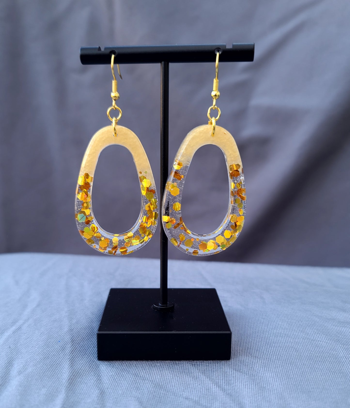 Gold Chunky Glitter Teardrop Dangle Hoop Earrings