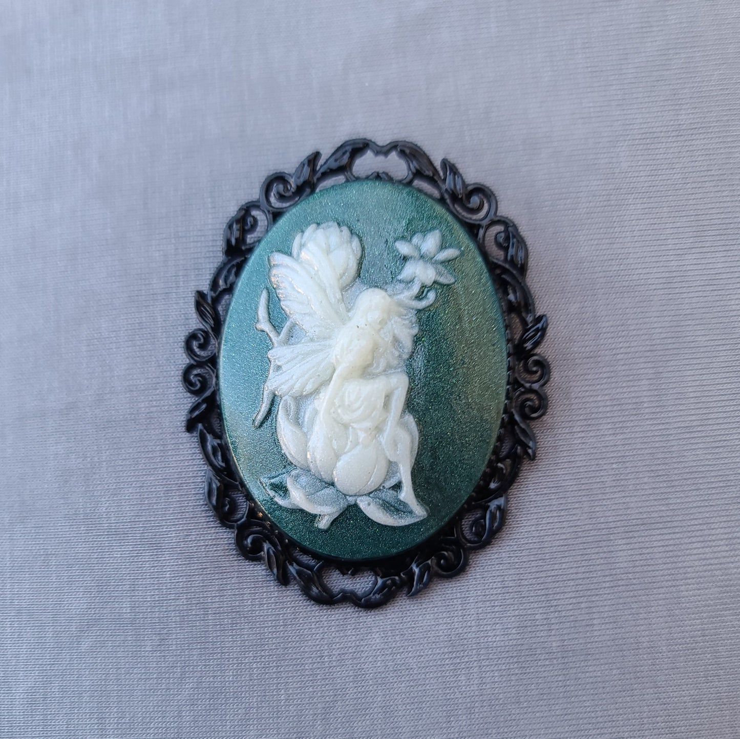 Fairy Brooch, Green & White, Goth Jewelry, Fairy Jewelry