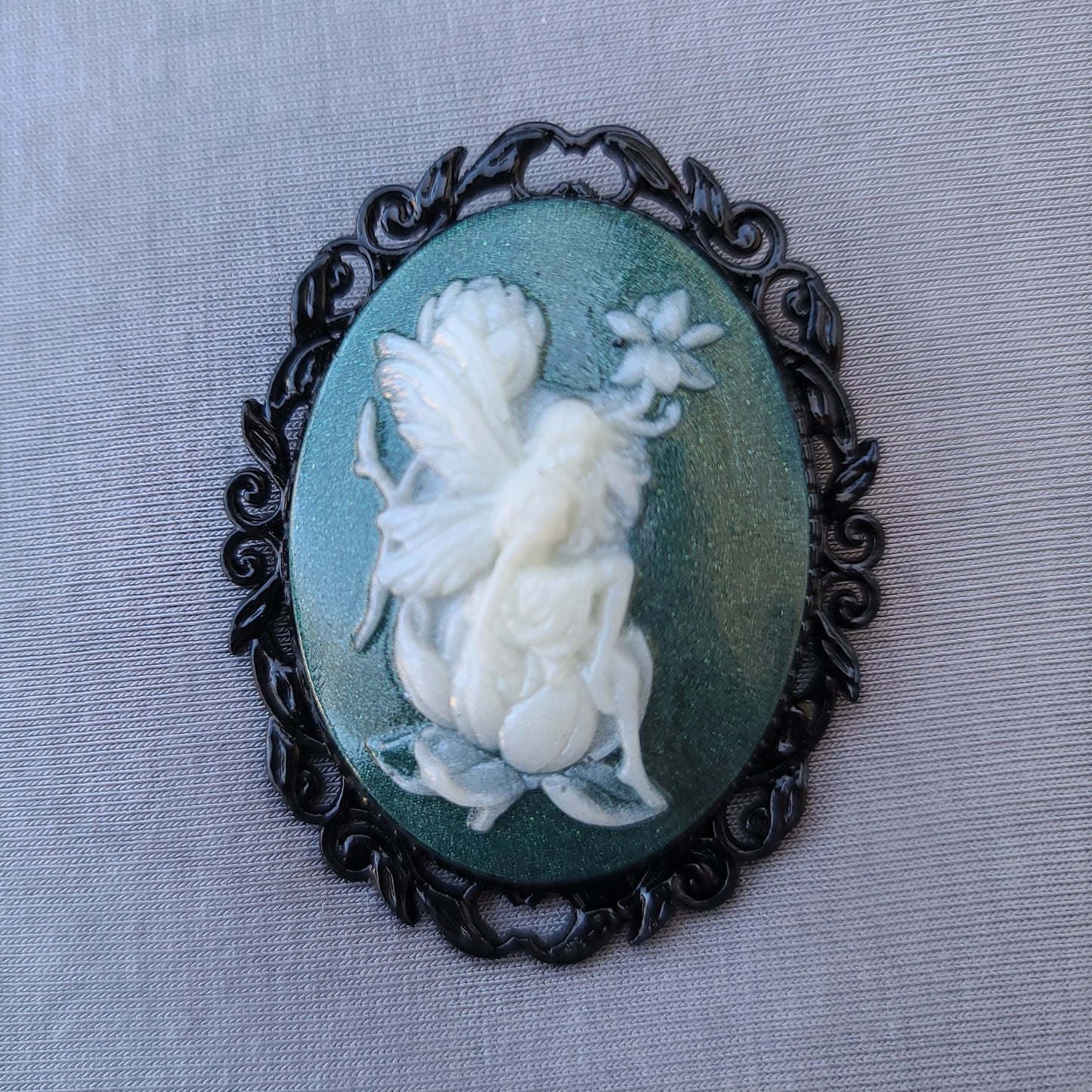Fairy Brooch, Green & White, Goth Jewelry, Fairy Jewelry
