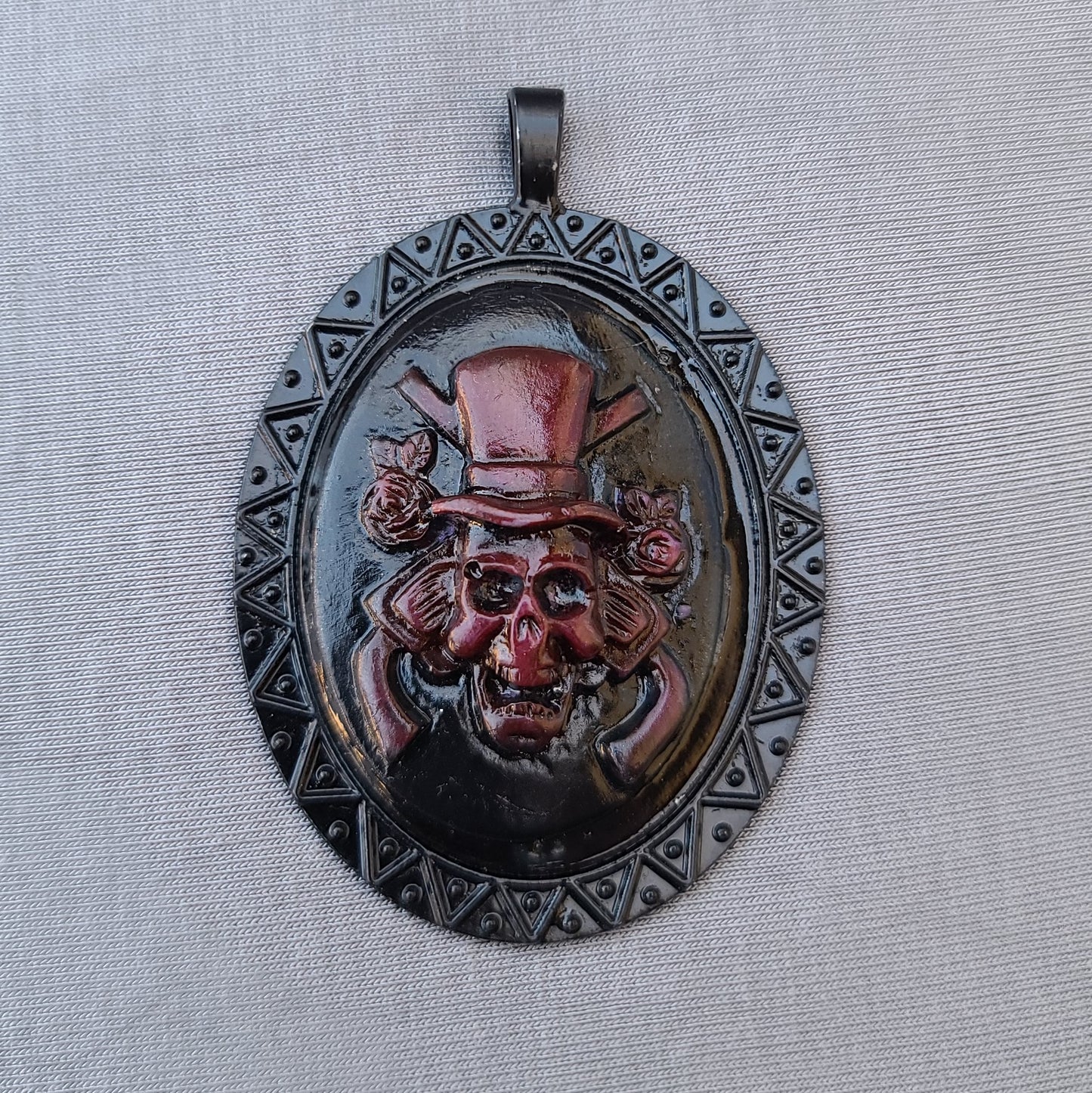 Skull Gunman Dark Red Pendant Necklace