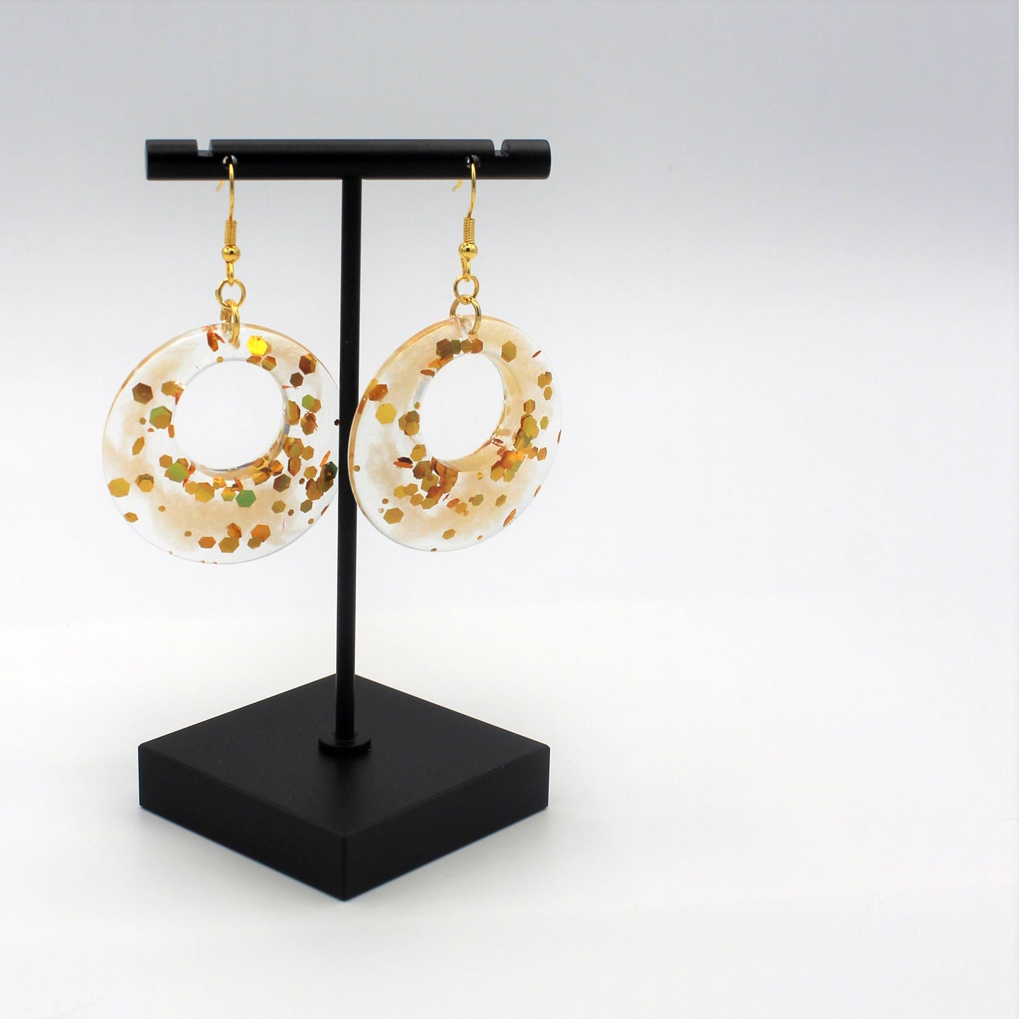 Gold Chunky Glitter Round Dangle Earrings