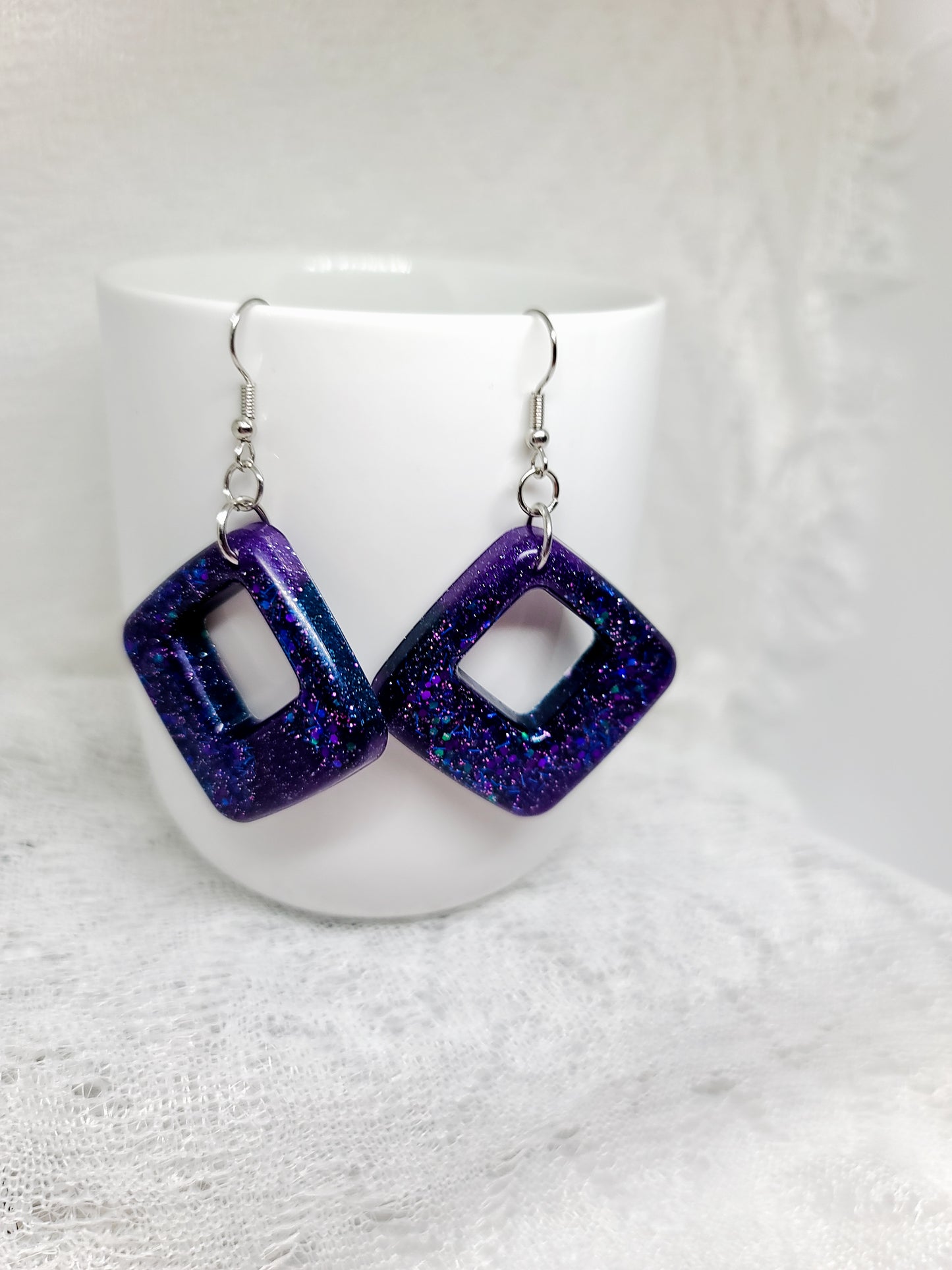 Galaxy Triangles Purple, Black & Blue Earrings