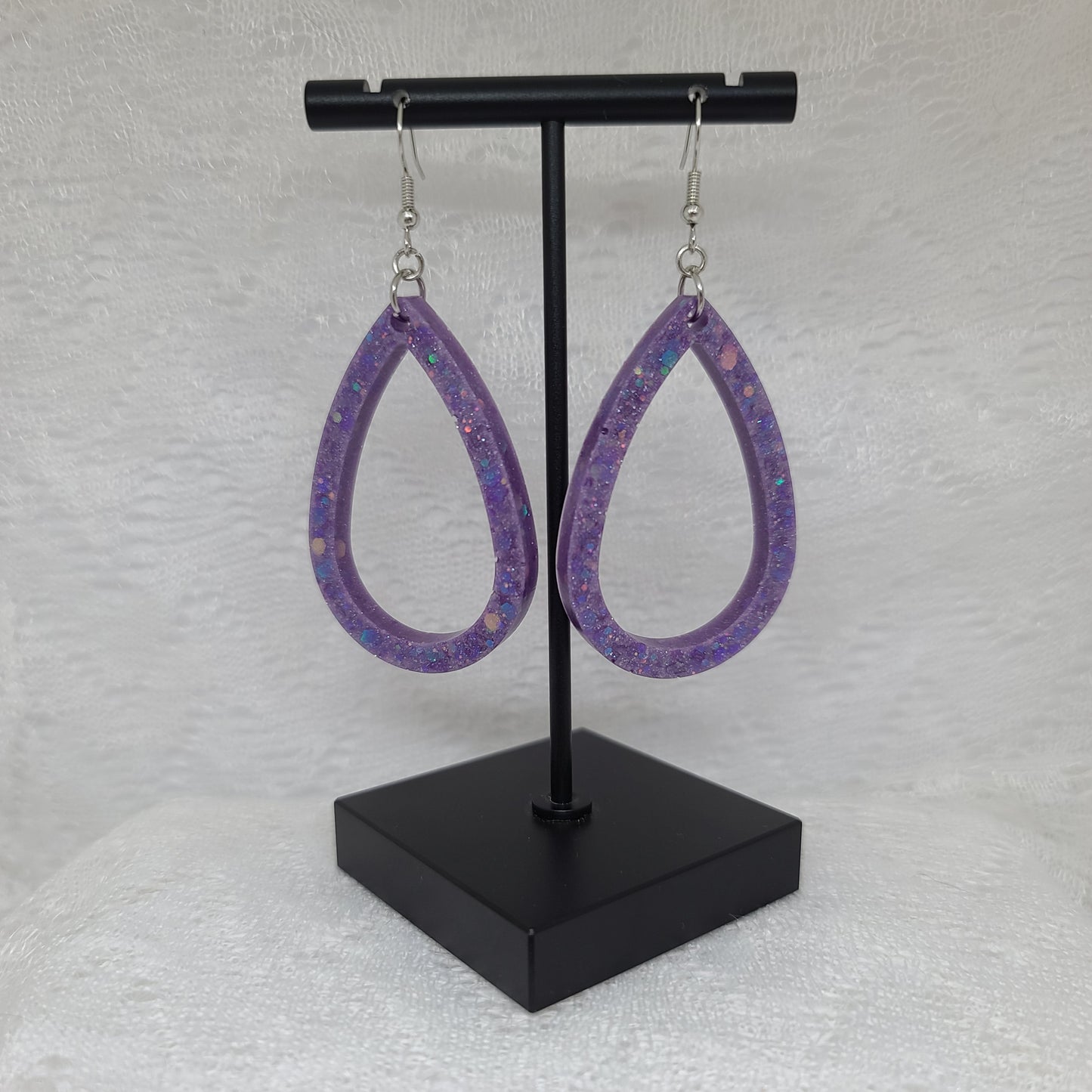 Purple Glitter Teardrop Hoop Earrings