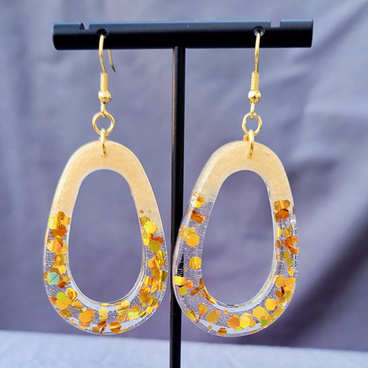 Gold Chunky Glitter Teardrop Dangle Hoop Earrings