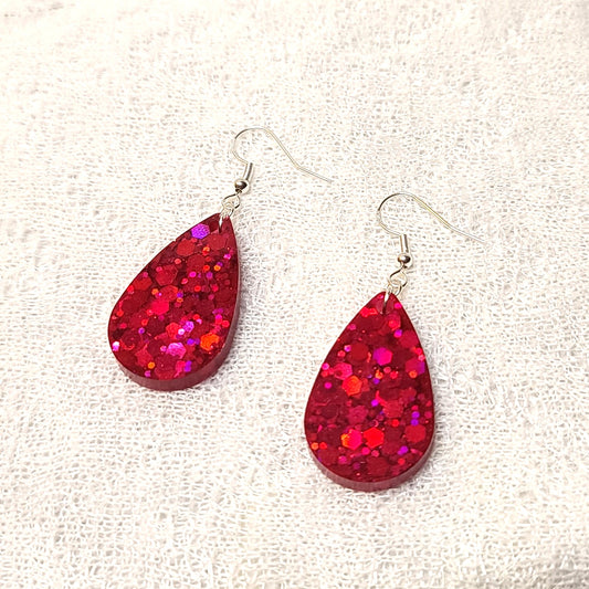 Red Glitter Teardrop Dangle Earrings