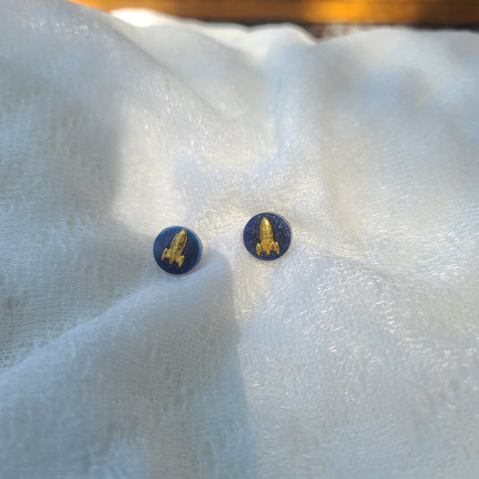 Gold Rocketship Stud Earrings