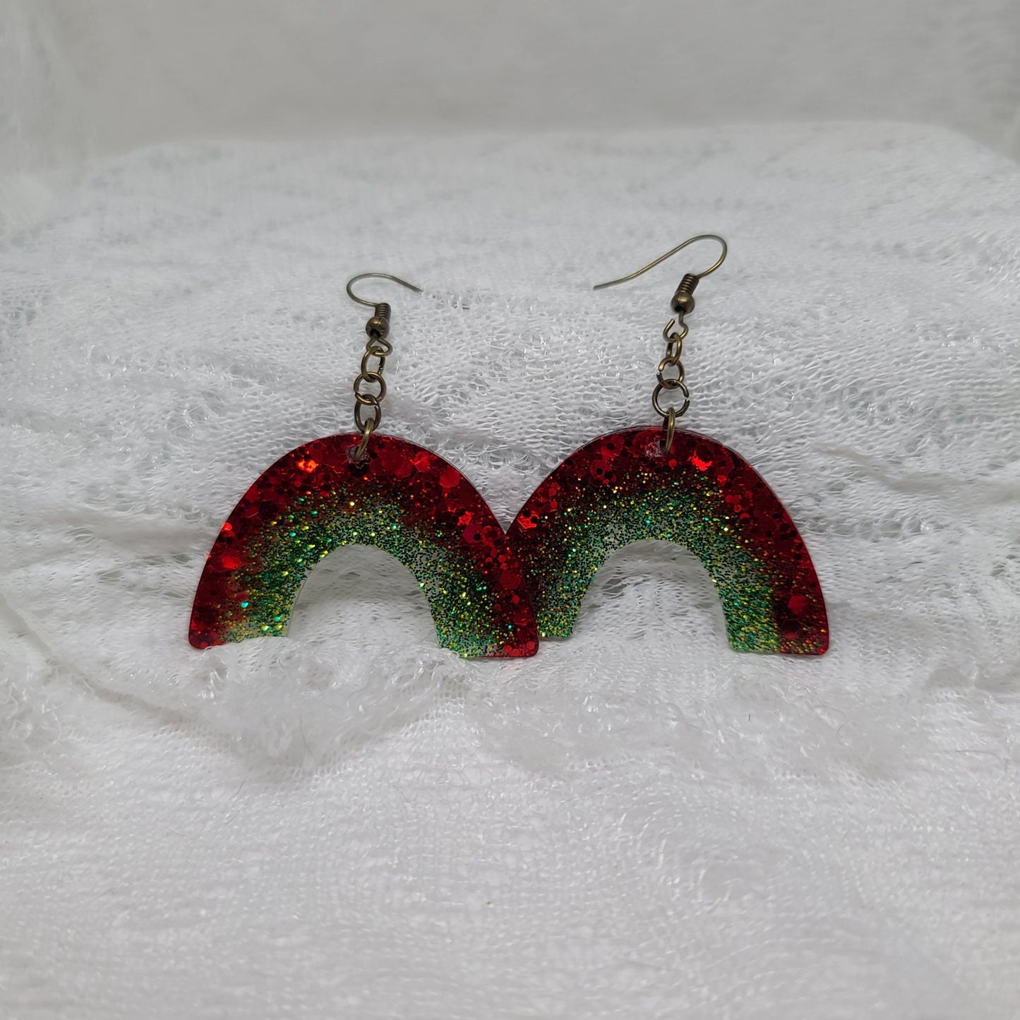 Red & Green Glitter Rainbow Dangle Earrings