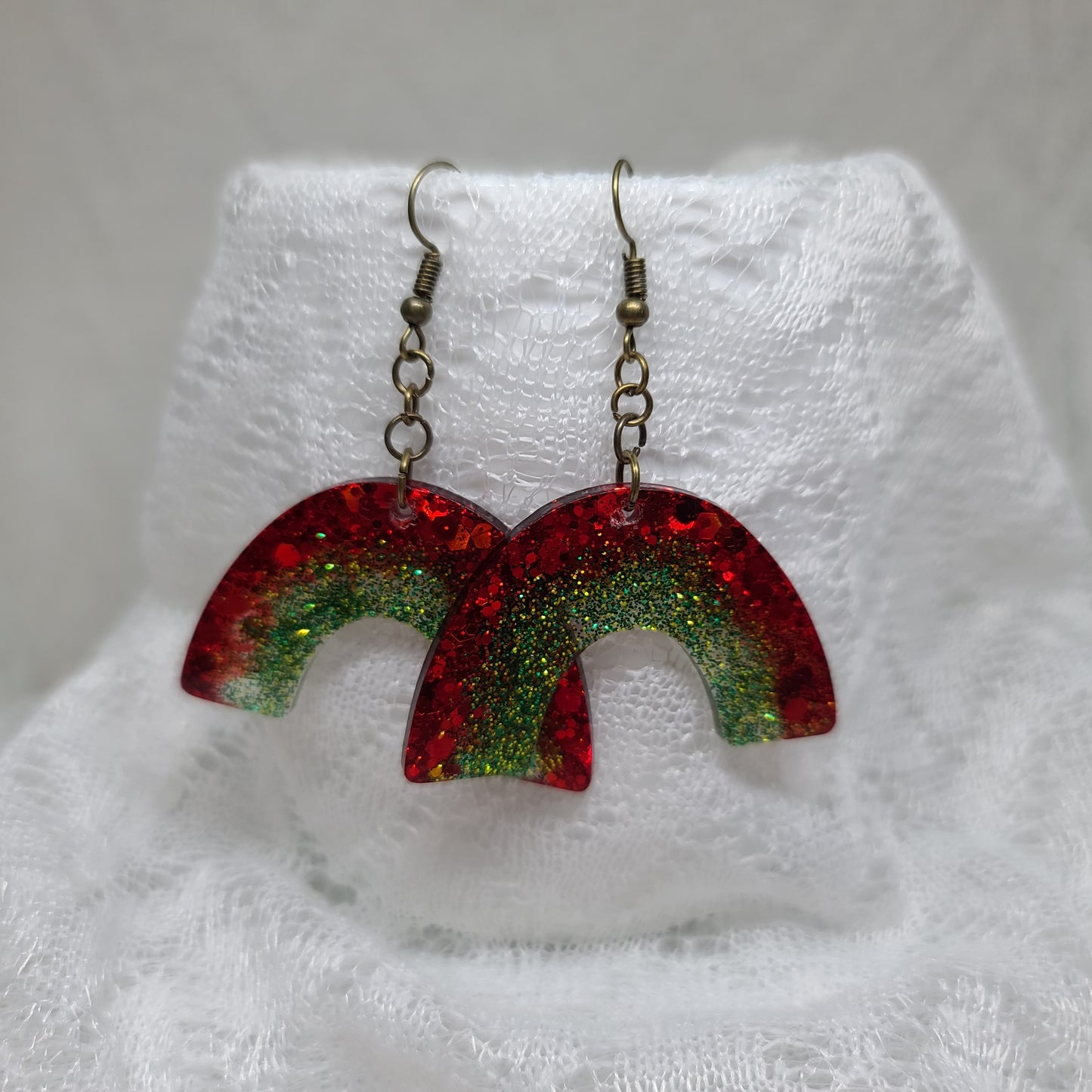 Red & Green Glitter Rainbow Dangle Earrings