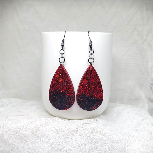 Red & Black Glitter Teardrop Earrings