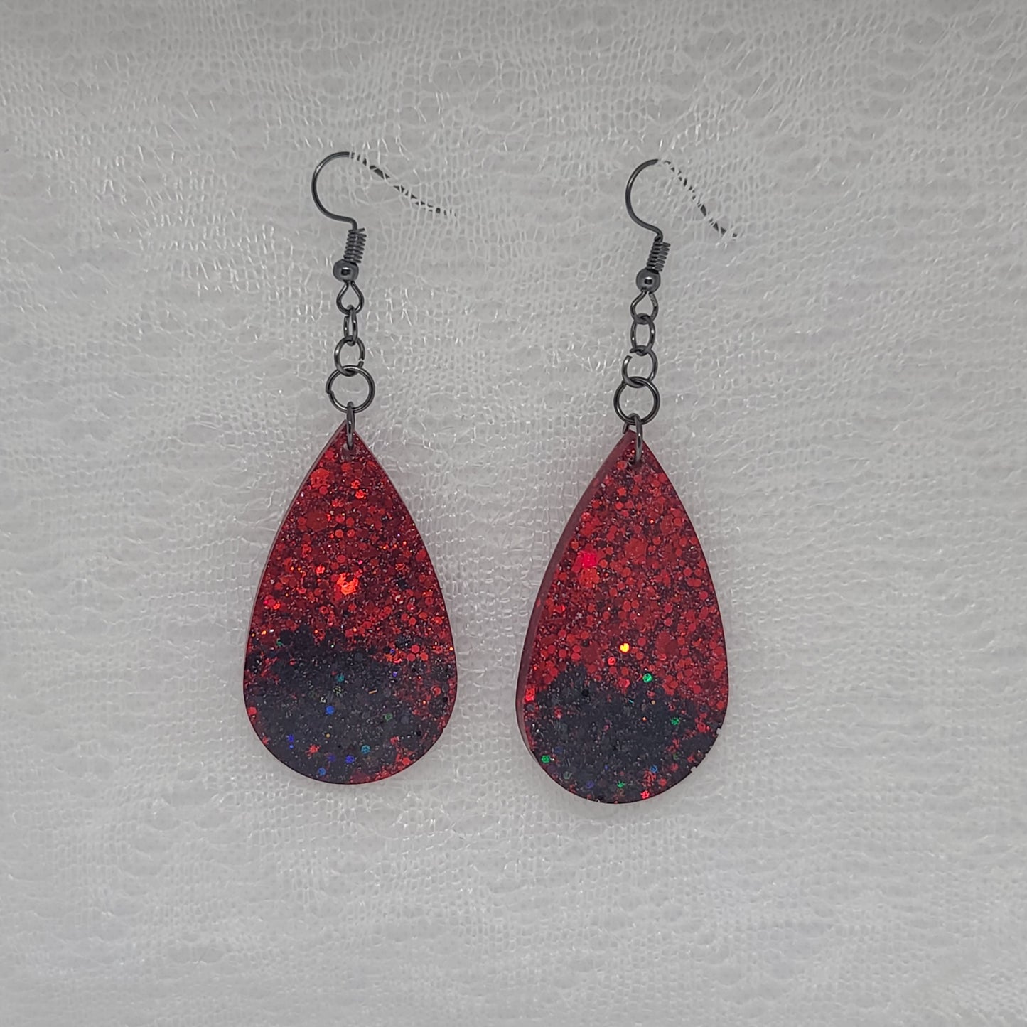 Red & Black Glitter Teardrop Earrings