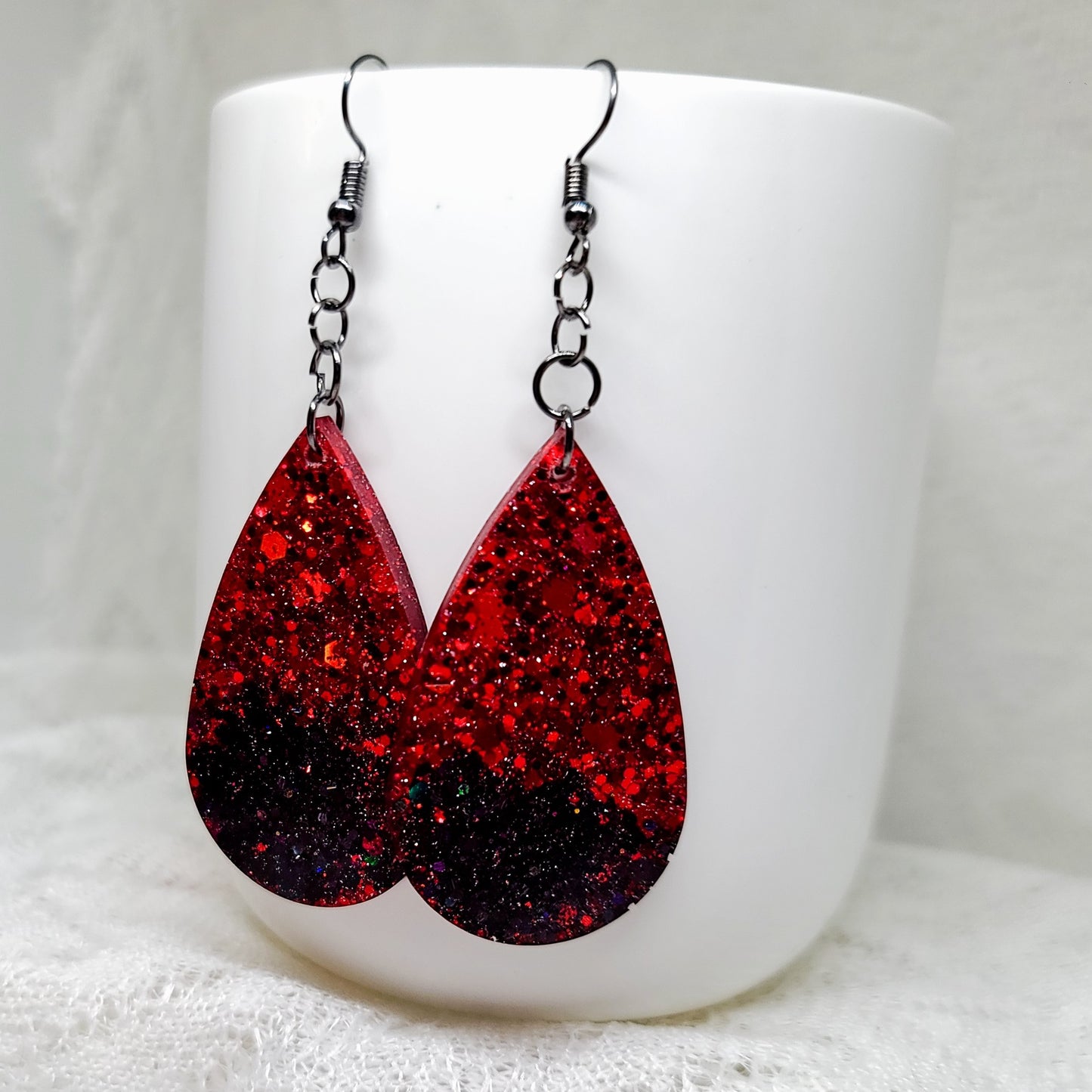 Red & Black Glitter Teardrop Earrings