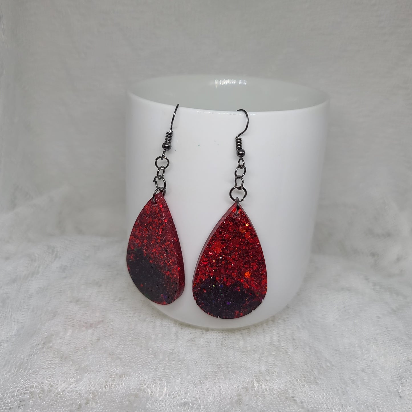 Red & Black Glitter Teardrop Earrings