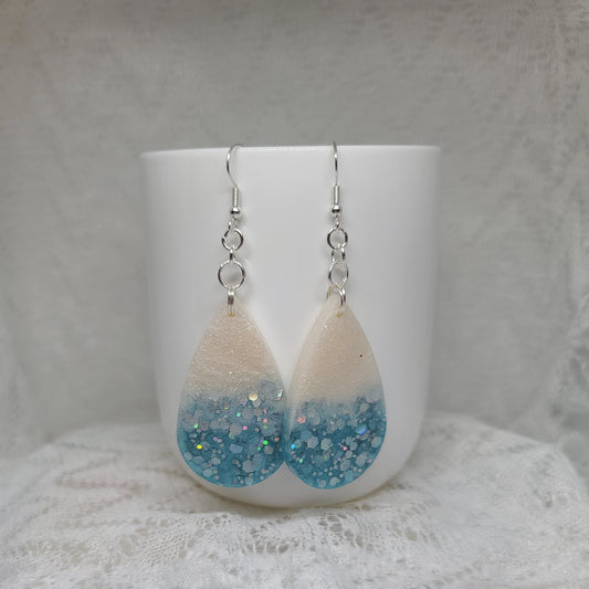 Light Blue & White Glitter Teardrop Earrings
