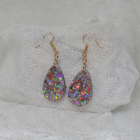 Silver & Pink Chunky Glitter Teardrop Dangle Earrings