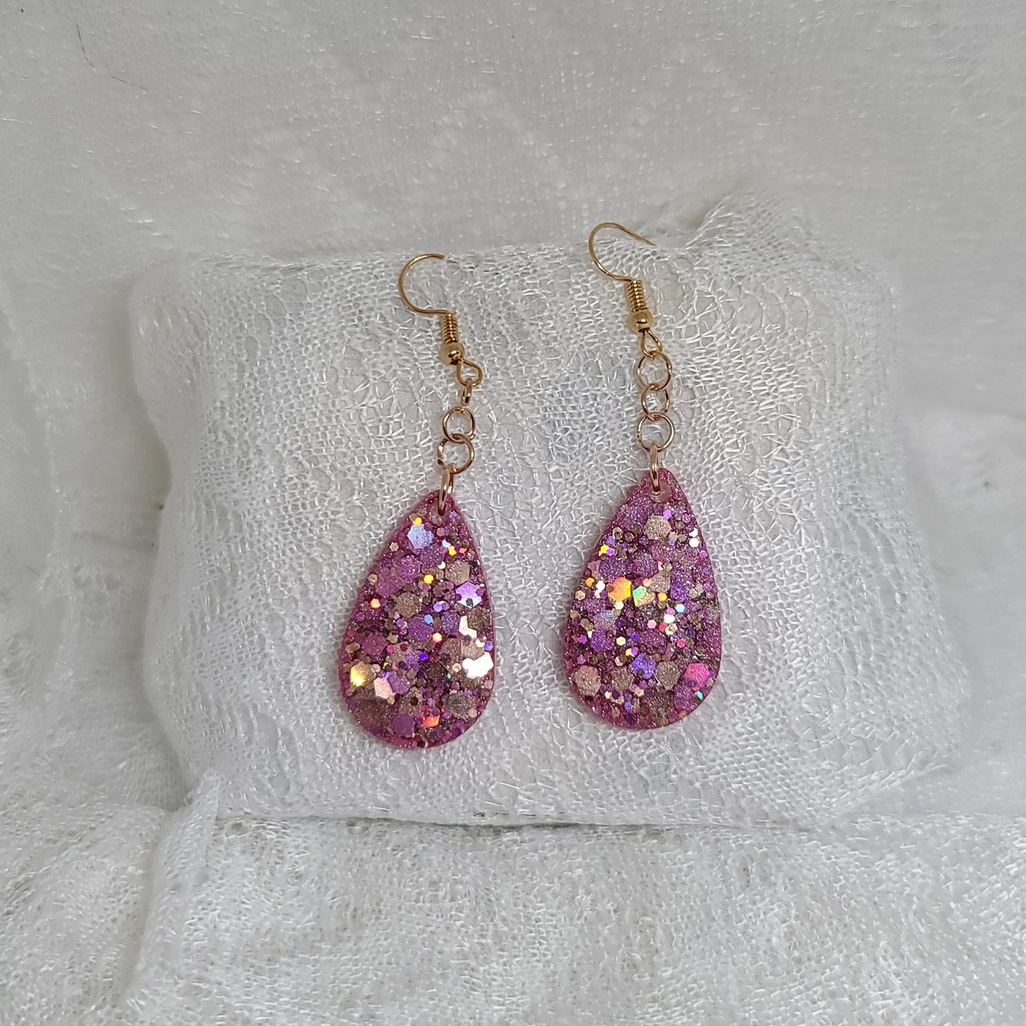 Pink & Rose Gold Chunky Glitter Teardrop Earrings