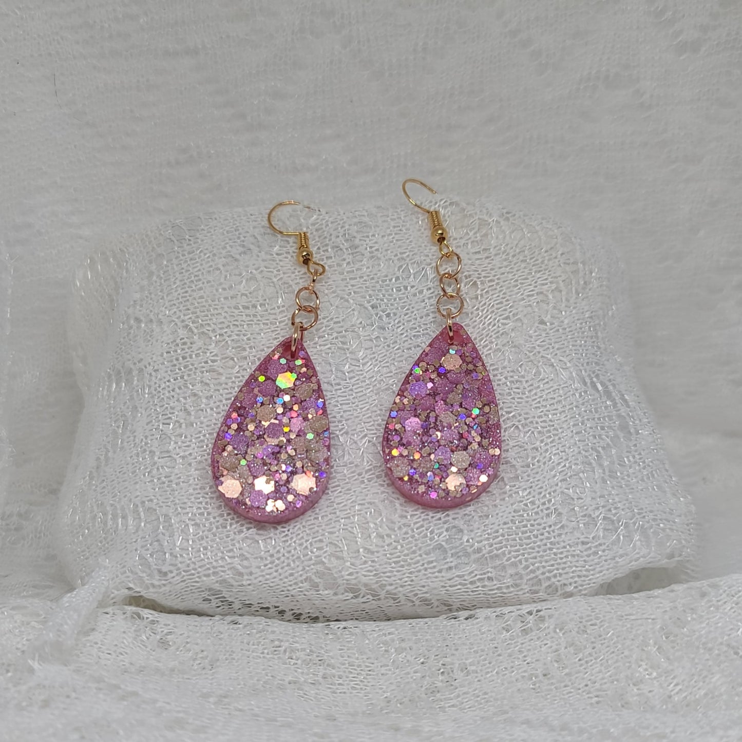 Pink & Rose Gold Chunky Glitter Teardrop Earrings
