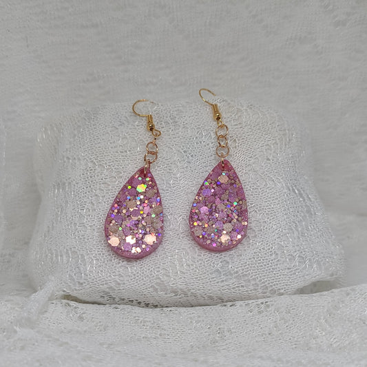 Pink & Rose Gold Chunky Glitter Teardrop Earrings